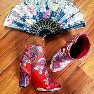 Asian-Inspired Block Heel Booties